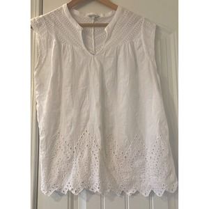 Lucky‎ Brand White Eyelet Blouse Smocked Peasant Boho Top Cotton/linen Sz Large